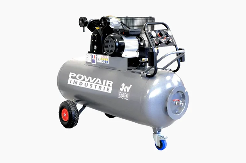 Compresseur d'air Powair Industrie 3CV 200L, idéal pour les travaux pneumatiques en atelier et sur chantier.