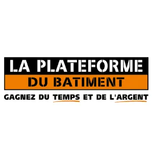 Logo de La Plateforme du Bâtiment, une plateforme spécialisée dans la vente de matériaux de construction pour les professionnels, avec l'accent sur l'économie de temps et d'argent.